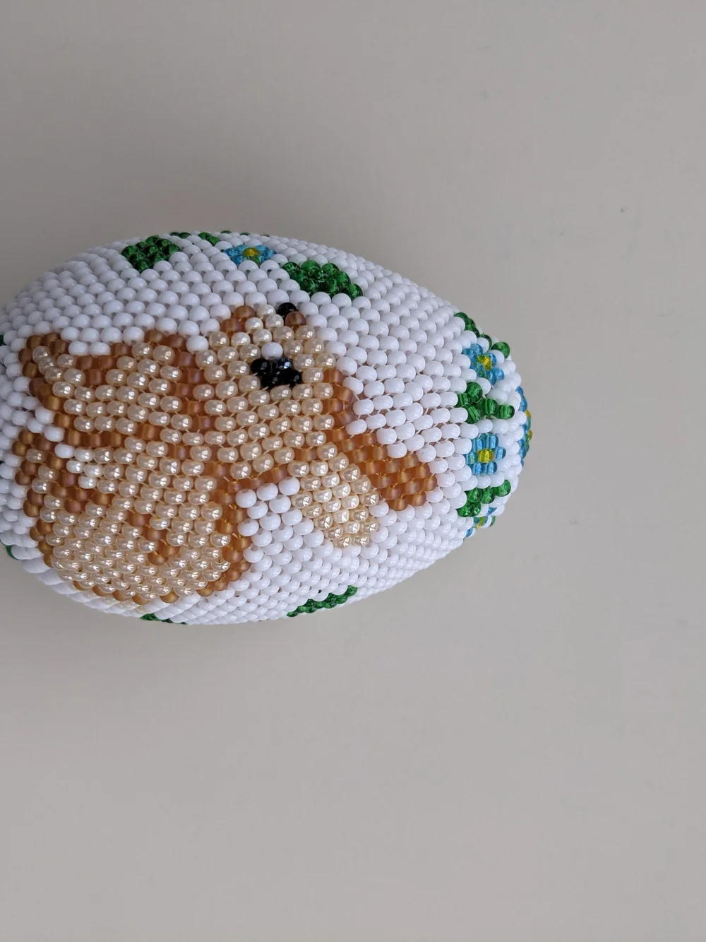 Beaded Bunny Egg  - White and Tan